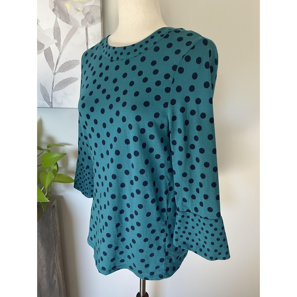 Boden Polka Dot Top Womens 8‎ Blue Jersey Bell Sleeve Blouse Casual Boho - Picture 3 of 8